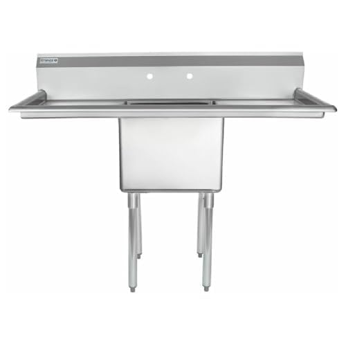 Image of EMPURA 54 inch Wide Stainless Steel One Compartment Commercial Sink | Utility 18 x 18 Bowl for Restaurant Laundry Garage | (2) 18 inch Drainboard, 9.75 inch Backsplash, 54 inchW x 23.5 inchD x 44.25 inchH, 18 Gauge, NSF