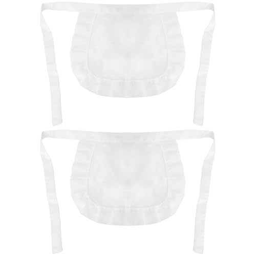 GZRXIOUS 2 Pièces Tabliers de Taille Femme, Petit Tablier de Cuisine Ajustable Blanc, Tablier à...