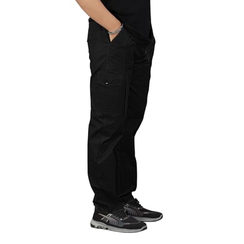 Image of Unisex 100% Cotton Cargo Pants for Men & Women | Multi Pocket Utility Combat Trousers | Regular Fit | Breathable Durable Fabric | Casual Travel Outdoor Wear | Color Dark Grey | Size (30-40)