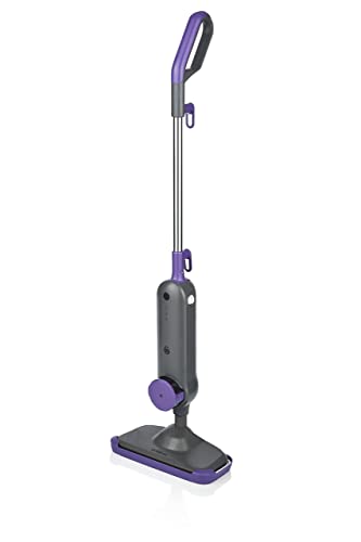 Swan Dirtmaster Steam Mop Rapid-Heating Multi-Surface Chemical-Free Kills 99.9% of Bacteria & Germs With Mop Pad & Carpet Glider 1300W Purple and Grey SC30130N