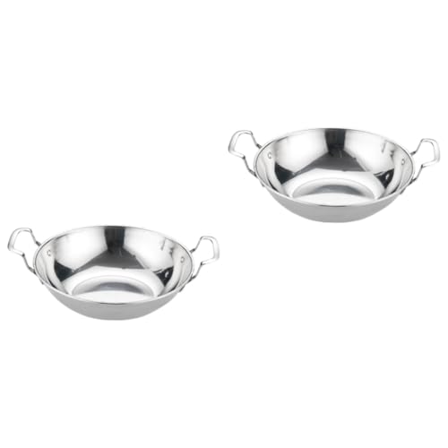OKUMEYR 2 Piezas plancha redonda cacerola sartén lisa para cocinar sartén wok sartenes antiadherentes sartén antiadherente Sartén de acero inoxidable con asas olla para cocina Silver