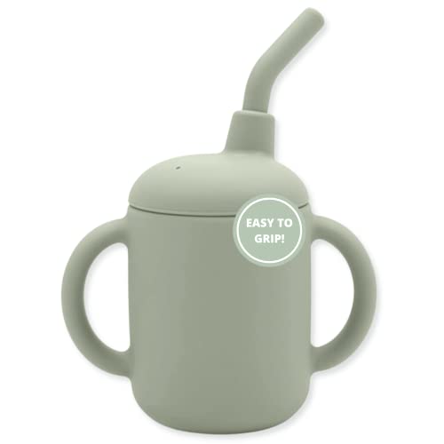 Image of LoveyLu Silicone Sippy Cup 100% Safe Food Grade Silicone, Toddler Cup With Straw, Soft Spout Cup With Handles, Microwave, Dishwasher and Freezer Safe, (Sage)