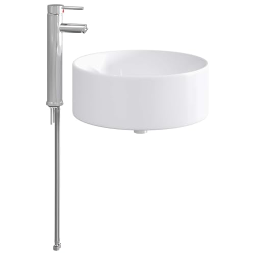 Lavabo de baño moderno de metal cromado con grifo y desagüe de 40,5 cm 2