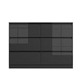 LSLIFE Weiße Kommode mit 6/8 Schubladen Hochglanz Schlafzimmerschrank Nachttisch Sideboard Stauraum Möbel für Wohnzimmer Büro Flur (Black 6 Drawer)