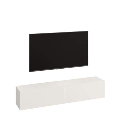 Image of Burlyworth Engineered Wood Jiva Tv Unit Cabinet for Living Room, Wall Mounted & Hanging TV Stand with Door, Set Top Box Stand Rack Shelf, Modern Tv Console, LED Showcase Panel (White Finish)
