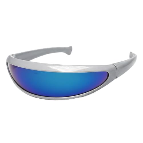 Vaulted Skulls & Co Cyborg Glasses | Cyclops Sunglasses | Futuristic Cyber Glasses | Cyberpunk Visor | Reflective Shades | Cosplay Costume Accessories | Mirrored Lenses | Blue/White