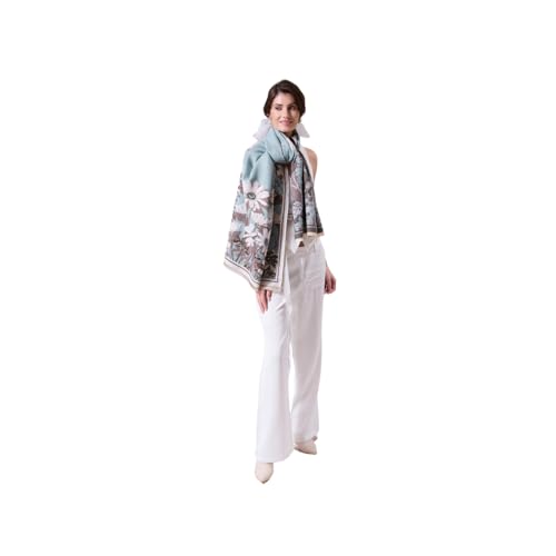Dusala Women's Cashmere Shawl, Reversible Flora Print Stole, Soft & Lightweight, All-Season Accessory, 28x80 Inch, White & Blue, Luxurious Gift for Women, Versatile Wear - 28x80 inches