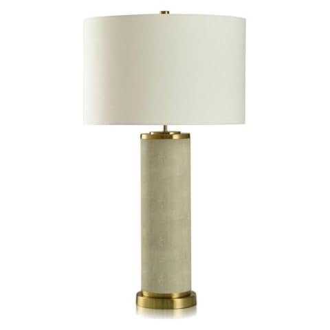 Collective Design Dann Foley Lifestyle - Table Lamp - Tan Shagreen Pattern and Polished Brass - Off-White Shade Cover