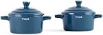 T-Fal Ceramic 2 Pc Mini-Cocotte set with lids, uniform heat-distribution, oven, microwave, freezer and dishwasher safe, blue