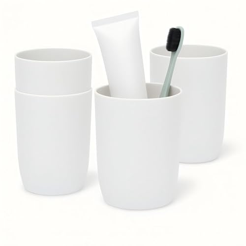 Topsky 4 Stück zahnputzbecher，zahnputzbecher Kinder，trinkbecher Kunststoff，für Erwachsene，Jugendliche und Kinder (280ml, Weiß) 1
