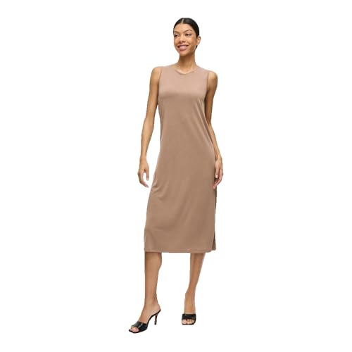 Vila Damen Midi Kleid VIModala O-Neck Schlichtes Trägerkleid mit Beinschlitz 14101675 Mountain Trail M