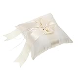 Veemoon Eheringkissen mit Schleife Dekoratives Ringkissen aus Stoff Weißes Hochzeitsringkissen für Trauungszeremonie und Ringträger