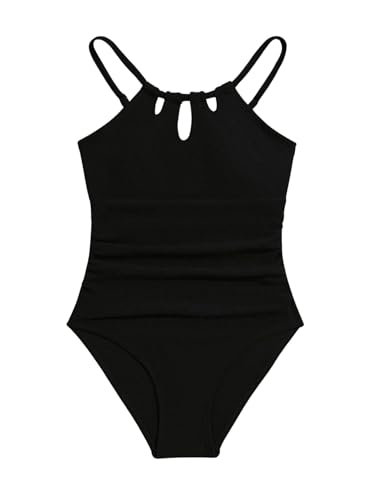 OYOANGLE Girl's Spaghetti Strap Cut Out Ruched One Piece Swimsuit Bathing Suit Beachwear