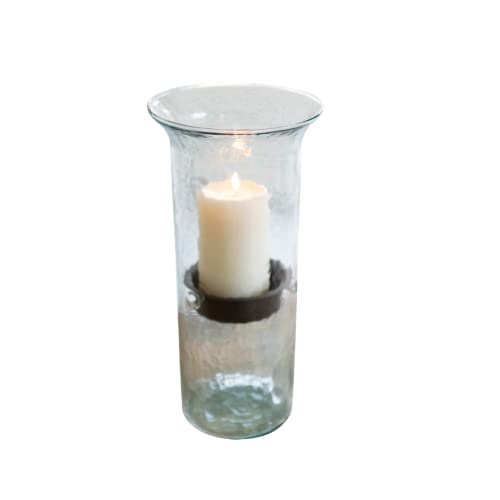 First of a Kind Decorative Glass Candle Holder - 12' Hurricane for Wedding Party Decorations, Pillar with Rustic Metal Insert, Perfect Centerpieces Dining Table (12 Inch), Clear, Tall