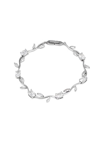 KuchhBhiKharido Snow White Dreamy Bracelet, Silver-Toned with Clear Cubic Zirconia Leaf Vine