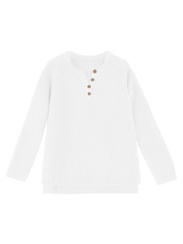 Image of rrhss Girls Waffle Knit Sweaters Trendy Henley Button V Neck Long Sleeve Pullover Jumper Tops