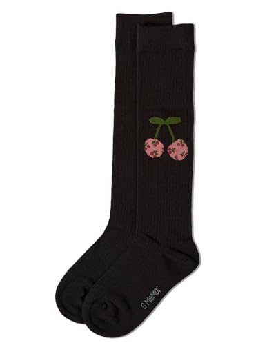 MeMoi Girls Ribbed Cotton-Rich Cherry Embroidered Knee Sock3