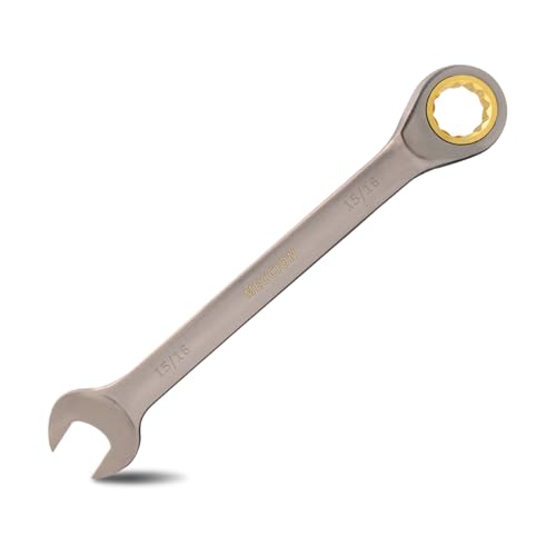 Meccion Combination Wrench 15/16 Inch SAE Open End Ratcheting Wrench - Industrial Grade Gear Spanner with Grey Nickle Plated