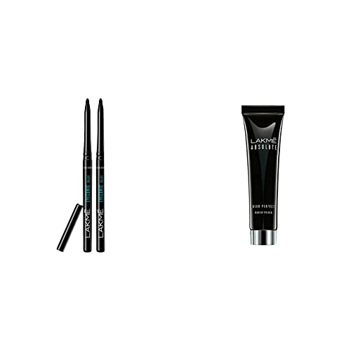 Image of Lakme Eyeconic Kajal Twin Pack, Black, 0.35g with 0.35g & Lakme Absolute Blur Perfect Makeup Primer, 30g