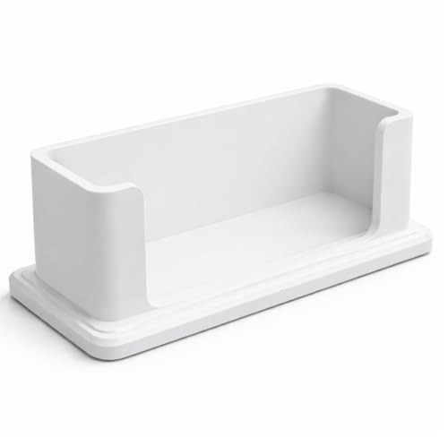 Image of Modern Minimalist Visiting Card Holder for Desk - Premium Plastic Business Card Stand, Office Table Card Organizer for Professionals, Reception, Home Office (White)