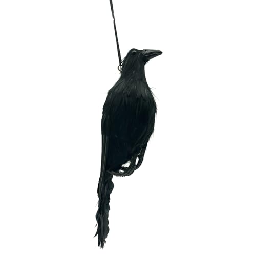 TUSAUW Realistic Hanging Dead Crows Decoy Life Size Black Feathered Crow Dead Crow Decoy Fake Crows for Garden Halloween Decorations Birds