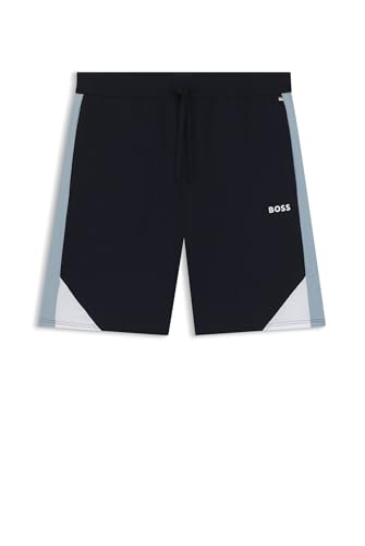 BOSS Mens Balance Shorts Cotton-Blend Pyjama Shorts with Contrast Panels Dark Blue