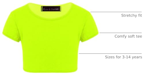 Image of Kids Girls Neon Fluorescent Plain Short Sleeve Crop Tops T-Shirt Tee Top Dance Wear Gymnastic Fancy Dress Age 3-14 Years
