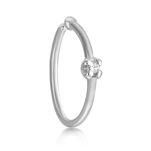 Lavari Jewelers 22 Gauge 0.01 Carat Diamond Open Hoop Nose Ring for Women and Men - 14k White Gold 1.3 mm Nose Ring - Unisex Hypoallergenic Diamond Nostril Piercing Jewelry - 22G Body Piercing