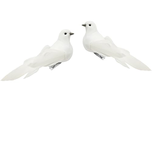 FBIRDY Artificial Birds Doves White Doves Decorative Birds Artificial Foam Feather Birds Ornament for Wedding Wreaths Craft Christmas Tree Decorations (2)