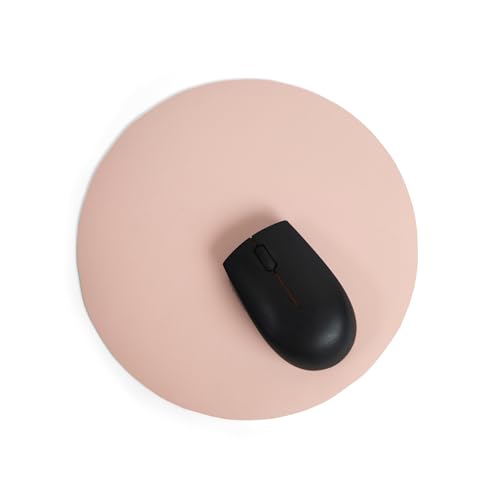 Image of Bellblock Round Mouse Pad | Computer Mouse Mat | Vegan PU Leather | Anti-Slip | Smooth Mouse Control | Spill-Resistant Surface | Pink & Green | Diameter 22 cm (Pack of 1)