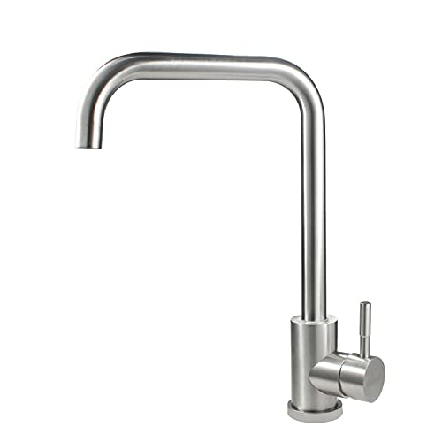 SOLVEX Single Handle Kitchen Taps Kitchen Sink Mixer Tap with Swivel Spout, Stainless Steel Faucet Brushed Nickel, with Supply Hose, Brushed Surface, SP-10021