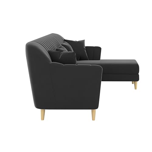 Image of Atticus RHS 6 Seater L Shape Sofa Set for Living Room (Black Fabric) Premium Fabric Sofa Set