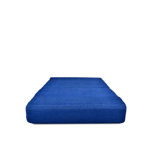 Image of Foldable One Seater Sofa Bed 3 x 6 Ft Velvet Fabric Washable Cover Convertible Sofa Bed for Home & Office Guest Room (Finish Color - Blue - Pre-Assembled)