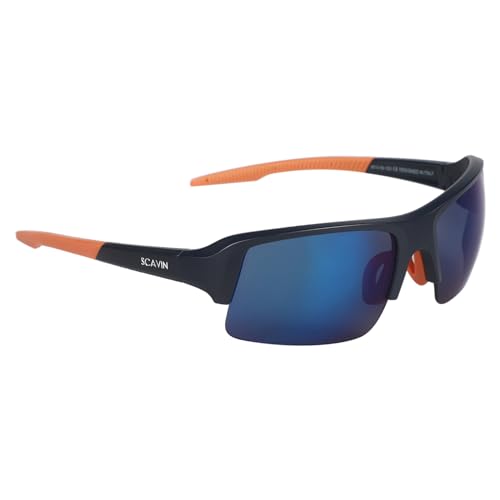 Image of Sporty Sunglasses For Men & Women - Half Rim Polycarbonate Sunglass For Boys & Girls, (S23931-HF) Frame Color -Black, Lens Color - Blue