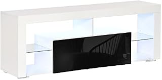 HOMCOM 140cm TV Stand Cabinet High Gloss Media TV Stand Unit with LED RGB Light and Storage Shelf for 55 inch TV for Living Room Bedroom Black and White