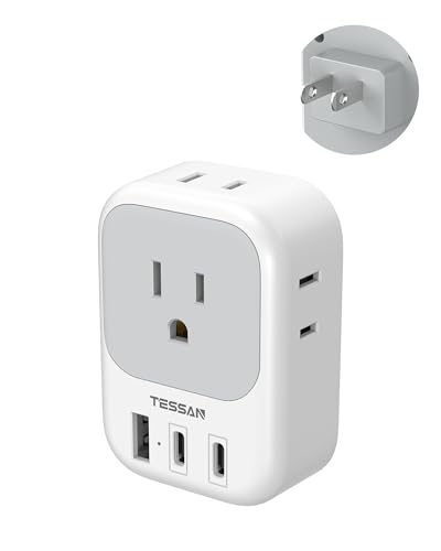 TESSAN 2 Prong to 3 Prong Outlet Adapter US to Japan Plug Adapter with 4 Outlets 3 USB (2 USB-C), Outlet Converter US to Japan China Mexico Philippines Canada Peru Thailand Vietnam