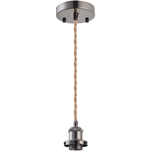 Image of Industrial Mini Pendant Light Kit, E26 Socket Pendant Hanging Light, Hemp Rope Vintage Hanging Pendant Light Cord, Adjustable Pendant Lights Ceiling Mount Kitchen Island Farmhouse