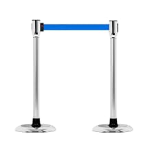 Slow Retractable Belt Stanchion, Crowd Control Rope Barrier Stand, Set of 2, PEFE Coating Belt, Water Resistance, Simple & Easy Assembly, Stainless Steel Blue