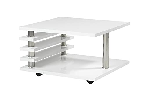 CasaXXl Table basse sur roulettes blanc brillant - Table de salon mobile avec surface laquée piano résistante aux rayures et facile d'entretien - Fabriquée...