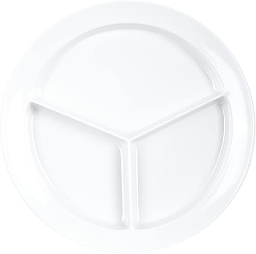 Carlisle FoodService Products Kingline Divided Plate Deep Compartment Plate with 3 Compartments for Home and Restaurant, Melamine, 8.75 Inches, White, (Pack of 12), Large