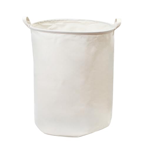 Image of Nursery Storage Basket, Large Barrel Shaped Canvas Laundry Hamper With A Waterproof PE Coating, Foldable, for Kids, Boys and Girls, Bathroom and Bedroom Set, Clothes,Toys Bin.(White)