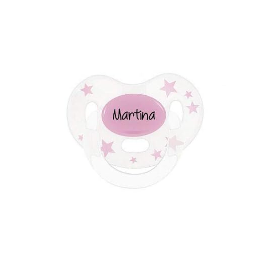 Boann- Chupete personalizado con nombre - Modelo Estrellas (Látex 0-6 meses, Rosa-estrellas rosas)