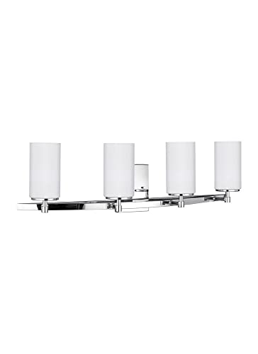 Image of Generation Lighting 4424604-962 Alturas Four Light Bath or Wall Light Fixture with Etched White Inside Glass Shades, Brushed Nickel Finish, 400 Total Watts, 9.125 Inch Height