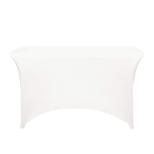 Image of FORLIFE Fitted Spandex Table Cover - 4ft Rectangular, Stretch Patio Table Cover for Wedding, Banquet, Party (White)
