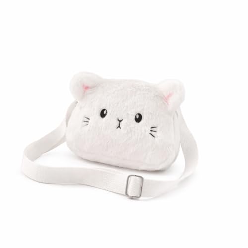 Bolsa Tranversal de Pelúcia Gatinho Fofo, Com Alça Para Ombro (Branco)