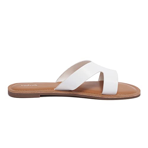 Vodvob Women's Flat Sandals Fashion Slides Slip On Open Toe Beach Comfort Sandals Summer Shoes #TOP2