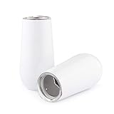 Sivaphe Sektkelche Champagnerglas 2er Set Edelstahl Doppelwandig Thermol Weingläser mit Deckel für Weihnachten (Weiß)