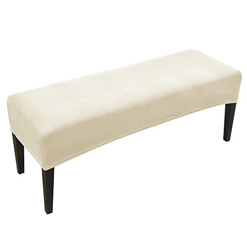 FORCHEER Dining Bench Cover Velvet Bench Slipcover for Living Room Washable Ottman Cover Bench Seat Protector for Bedroom, Kitchen(Velvet-Cream)