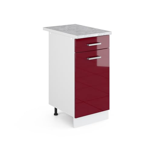 Vicco Meuble Bas Universel R-Line, Rouge Bordeaux Haute Brillance, 40cm avec tiroir, avec PT, adapté au Rangement Peu encombrant dans Les Cuisines équipées