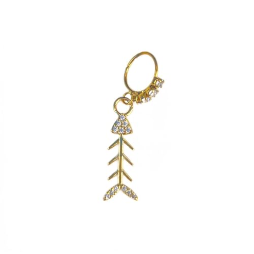 1 Piece 22G CZ Dangle Nose Rings Stainless Steel Nose Studs Crystal Butterfly Fish Bee Stars Moon Starfish Leaf Dangling Hoop Surgical Piercing Body Jewelry Bone Nostrial Tragus Studs Fashion Dainty for Women Unisex (Fishbone) -  Hebelee
